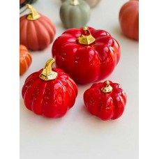 Декор фарфоровый Тыковка, 9.5см, цвет - красный глянец с золотом