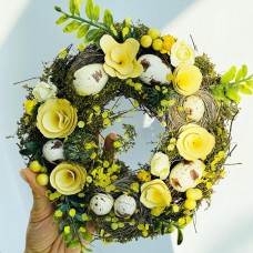 Декоративний великодній вінок, колір - жовтий, 21см