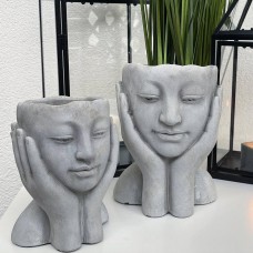 Кашпо из цемента Лицо,18x13x13 см