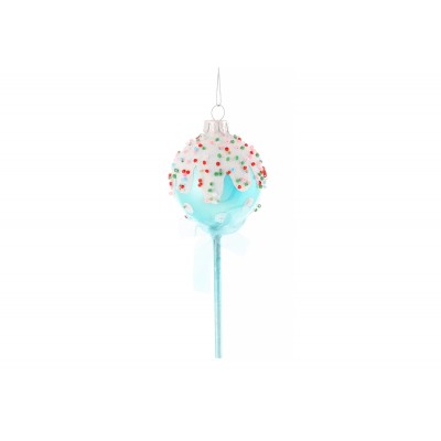 Ялинкова прикраса зі скла Карамель на паличці, 15,5см, колір - блакитний