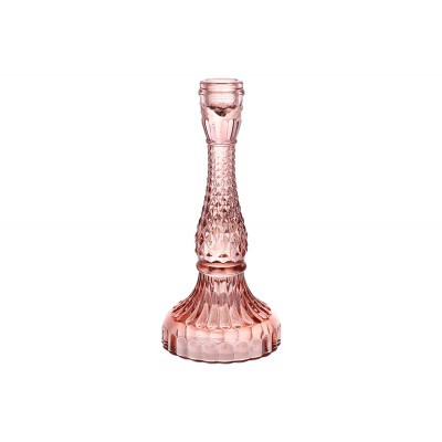 Свічник скляний Crystal (для тонкої свічки), D11*22см, колір-ніжно-рожевий