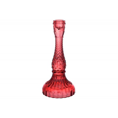 Свічник скляний Crystal (для тонкої свічки), D11*22см, колір-червоний винний