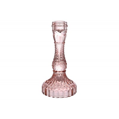 Свічник скляний Crystal (для тонкої свічки), D9.5*17см, колір-ніжно-рожевий