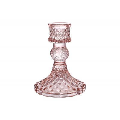Свічник скляний Crystal (для тонкої свічки), D9.5*10см, колір-ніжно-рожевий
