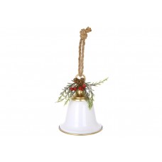 Металева підвіска Christmas bell з декором із хвої D15*18см, колір - білий