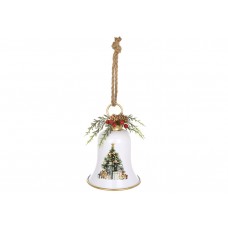 Металева підвіска Christmas bell з декором із хвої D15.5*22.5см, колір - білий