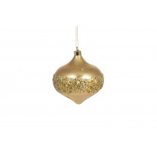 Ялинкова прикраса у формі цибулини з декором із гліттера 10см, колір - золото