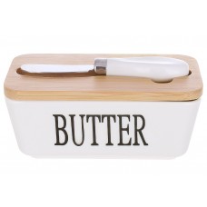 Маслянка порцелянова з бамбуковою кришкою та ножем для масла Butter 15*8.5*7.5 см