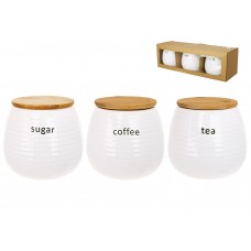Набір (3шт) керамічних банок 750мл з бамбуковими кришками Sugar, Tea, Coffee, колір-глянсовий білий