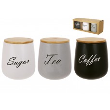 Набір (3шт) керамічних банок 1л, з бамбуковими кришками Sugar, Tea, Coffee, колір: матовий білий, сірий, чорний