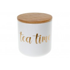 Банка керамічна 550мл з бамбуковою кришкою Tea Time, Колір-білий з золотом