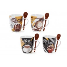 Кружка порцеляновий 350мл Coffee з коричневої ложкою, 4 види