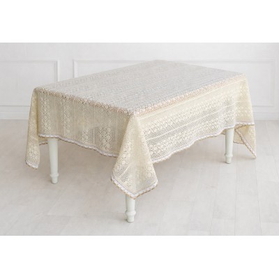 Скатертина бавовняна в'язане мереживо 110*110см, Boho Crochet, колір - натуральний беж