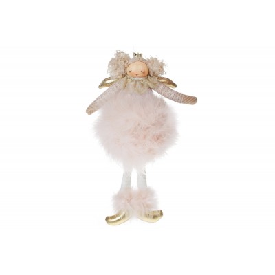 Подвесной декор Куколка в меховой юбке, 18см, цвет - бежевый
