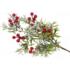 Декоративна гілка з листя та червоних ягід в інею, 53см