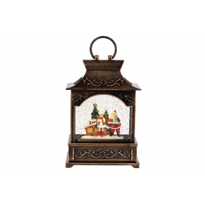 Декоративний ліхтар Санта з подарунками, з LED підсвічуванням і гліттером, що летить, 25см 919-019