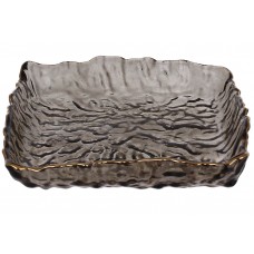 Блюдо скляне Nautilus 15*15*4см, колір - димчасто-сірий із золотим обідком