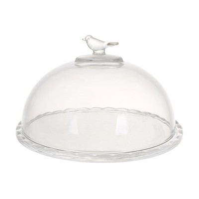 Блюдо з кришкою з прозорого скла D19.3*12см Bird