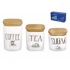 Набір (3шт) скляних банок Tea Sugar Coffee 700/900/1200 мл