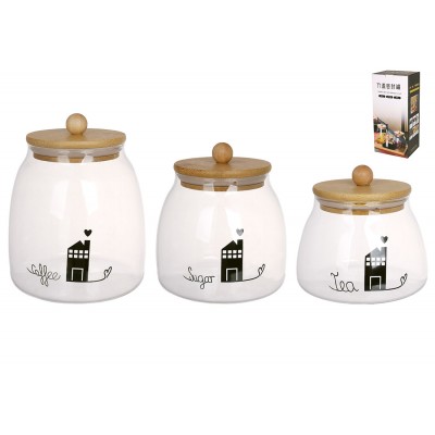 Набір (3шт) скляних банок Tea Sugar Coffee 550/ 750/ 950мл