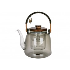 Чайник заварювальний скляний з дерев'яною кришкою 1200мл Smokey Grey