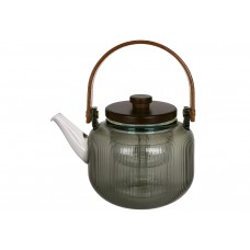 Чайник скляний заварювальний з дерев'яною кришкою та ручкою 800мл Smokey grey
