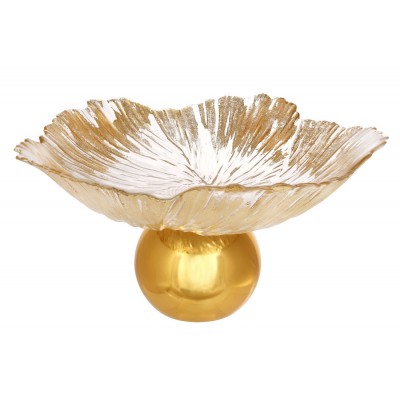 Фруктовниця скляна на круглій ніжці D32см Gold Flower