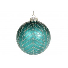 Елочный шар с матовым покрытием и рисунком из глиттера, 10см, цвет - зелёный антик