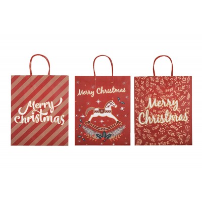 Подарунковий пакет крафтовий з новорічним принтом 31*42*11.5см Merry Christmas, 3 дизайни