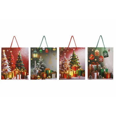 Подарунковий пакет з новорічним принтом 18*23*8см, 4 дизайни
